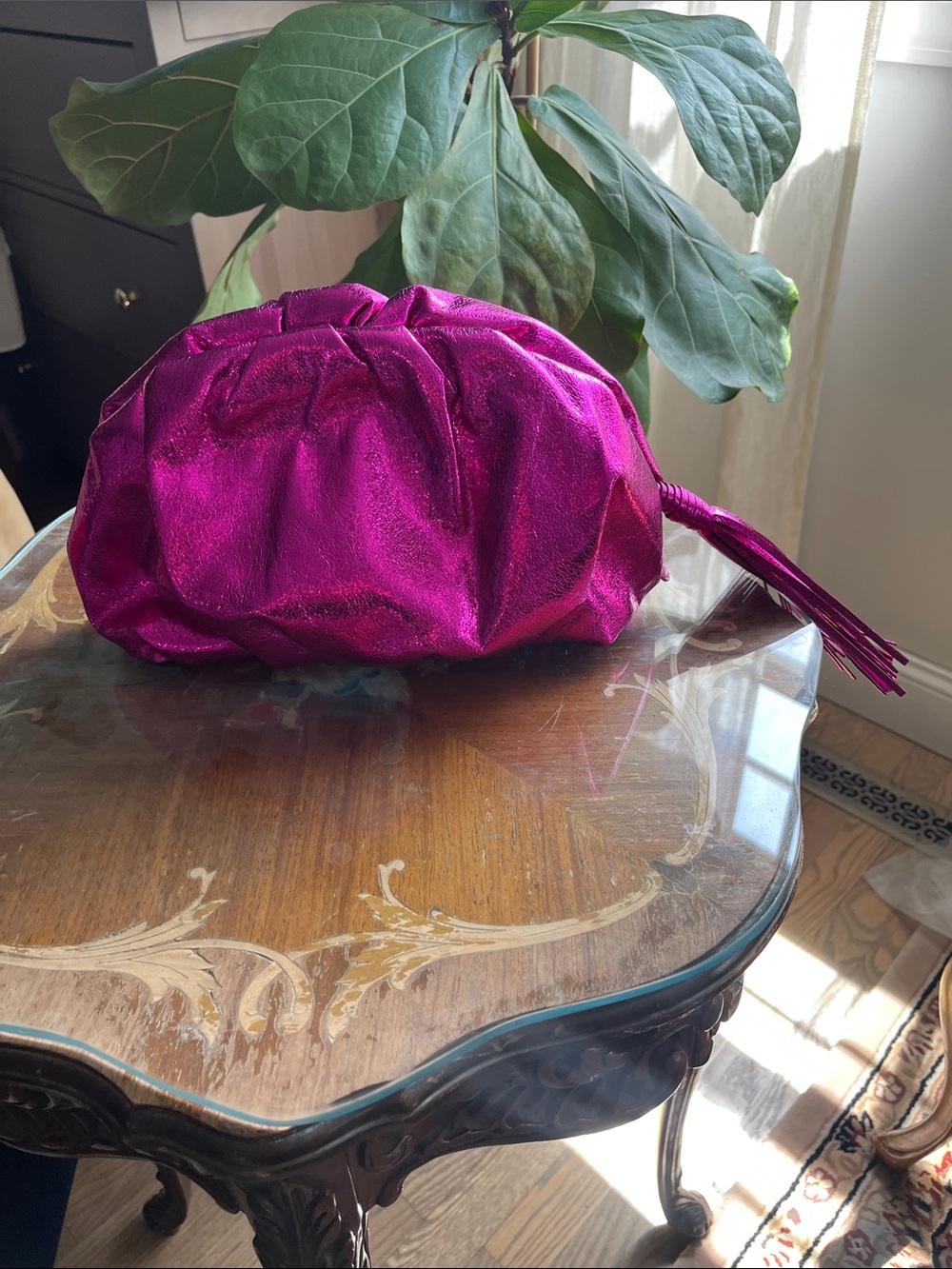 Rebecca Minkoff Metallic Magenta Drawstring Wristlet Clutch bag - Picture 2 of 4